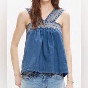 POL Embroidered Siesta Denim Top S NWOT